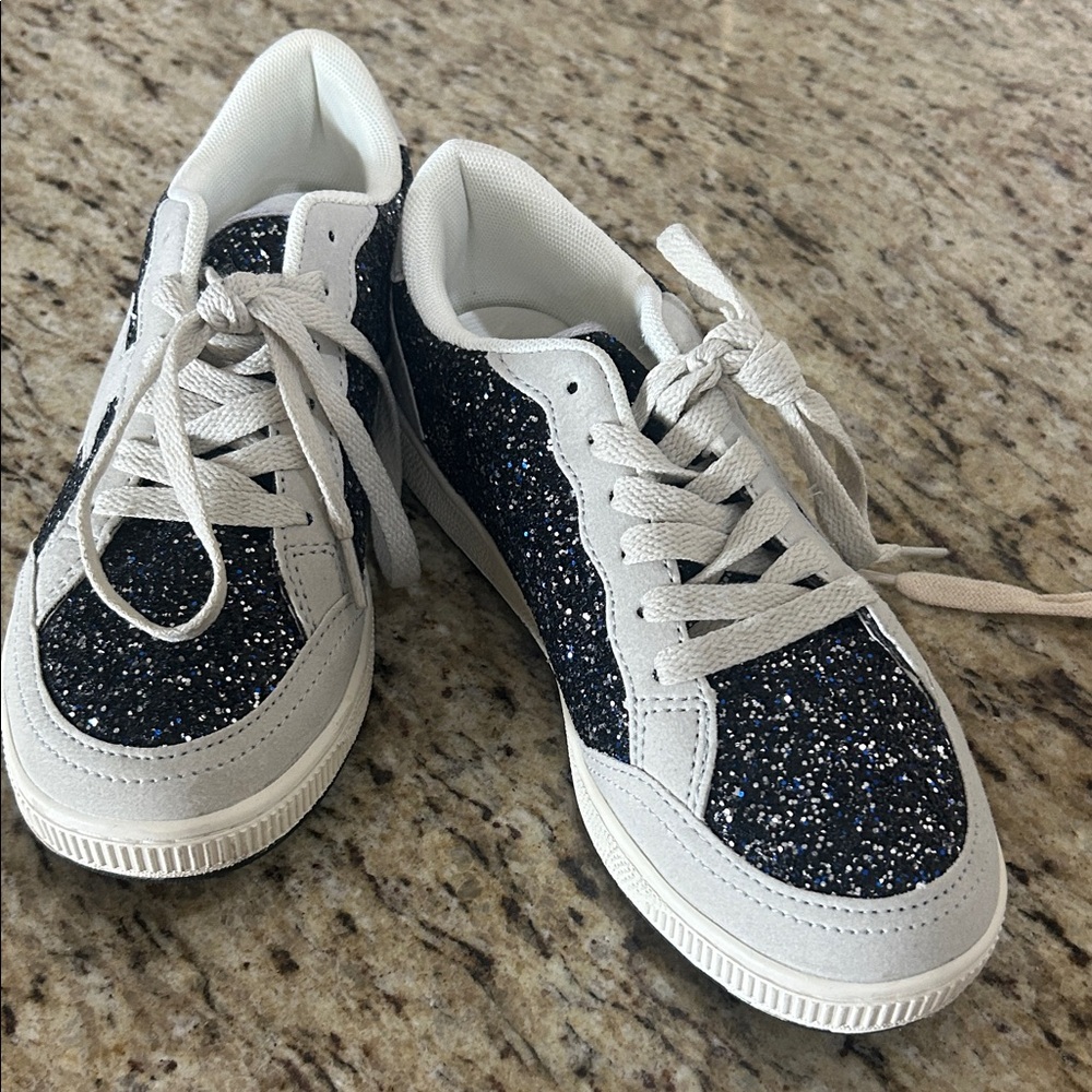Glittery Black Women's Athletic Sneakers.  Worn once in like new condition.